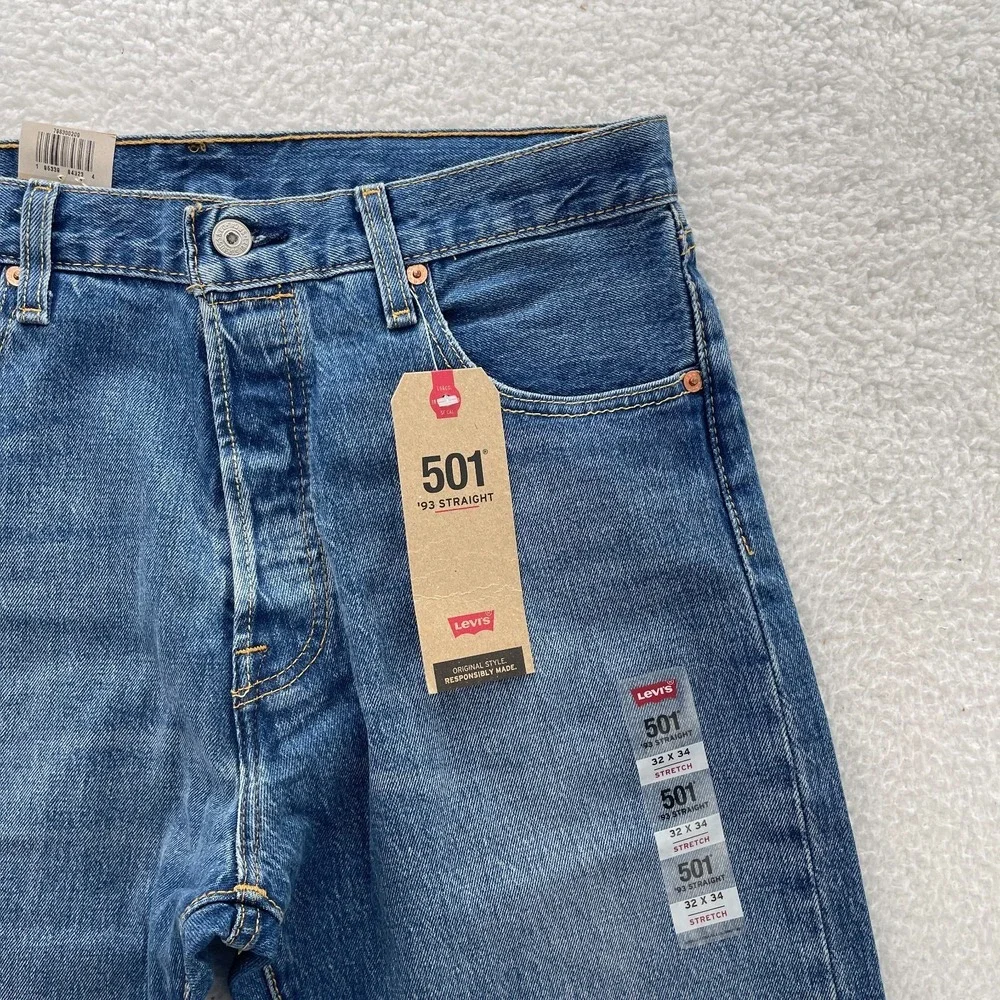 Levis Jeans Mens 32x34 Blue 501 '93 Straight Button Fly Denim Grunge 90s Skater